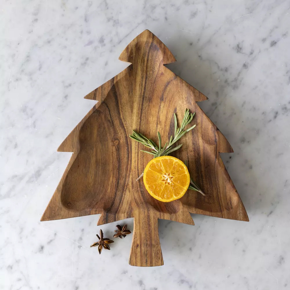 Grand Illusions Acacia Christmas Tree Serving Board